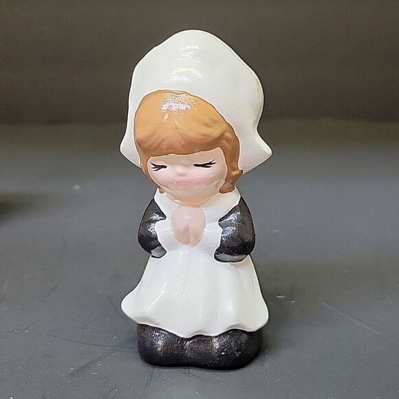 Thanksgiving Pilgrim Couple,Horn Of Plenty, Hand Painted Ceramic Vintage (2) - Picture 5 of 11